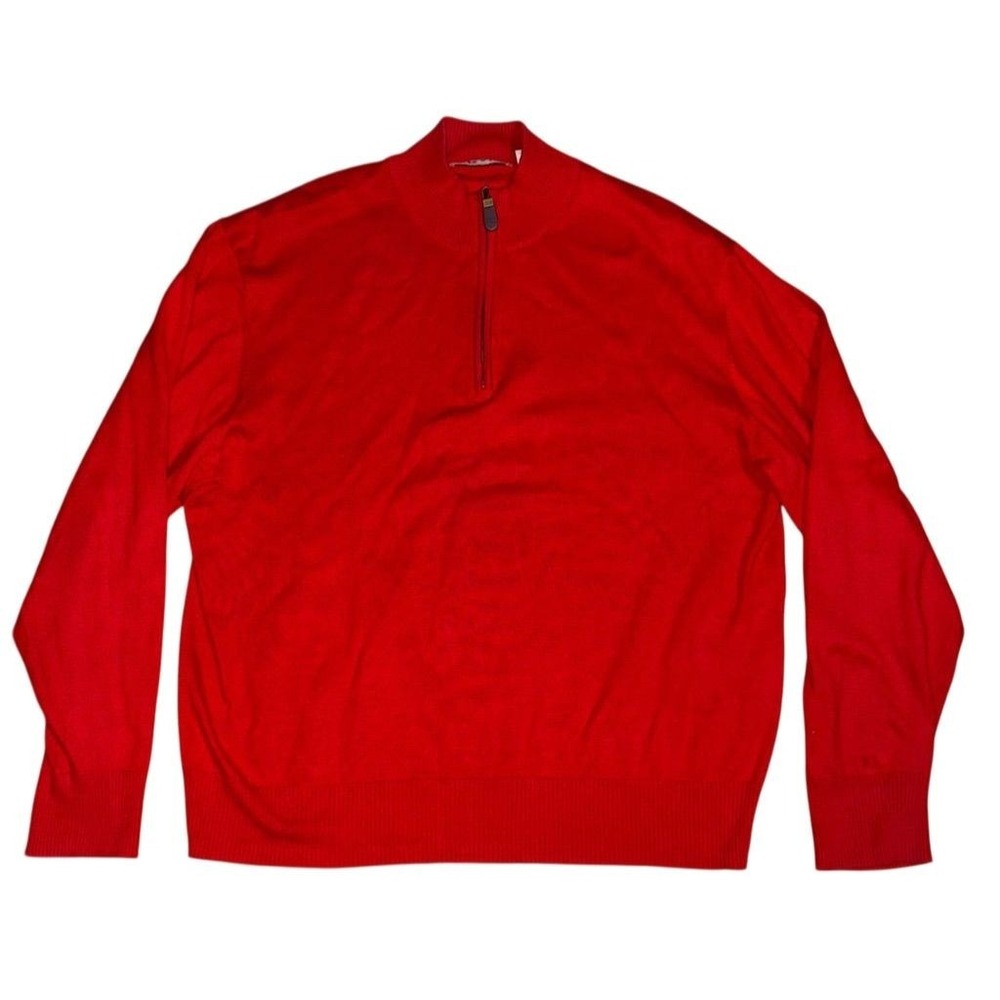 Orvis Men's XL Red 1/4 Zip Pullover Sweater L/S cotton silk cashmere cabincore